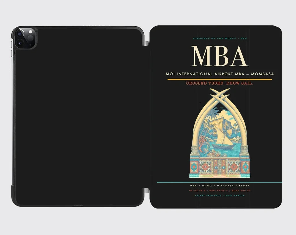 Moi International Airport (MBA) design on black ipad tablet case