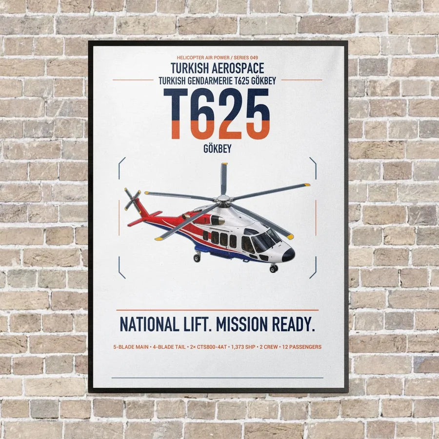 Turkish Aerospace T625 Gökbey vertical canvas print - framed - white background