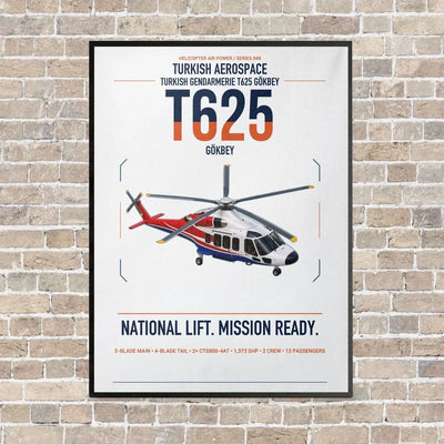 Turkish Aerospace T625 Gökbey vertical canvas print - framed - white background