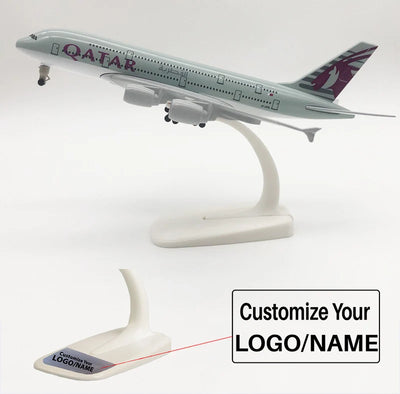 Side view of Qatar Airways Airbus A380 Airplane Model (20CM) aviation 20-30cm scale model aircraft in diecast metal.