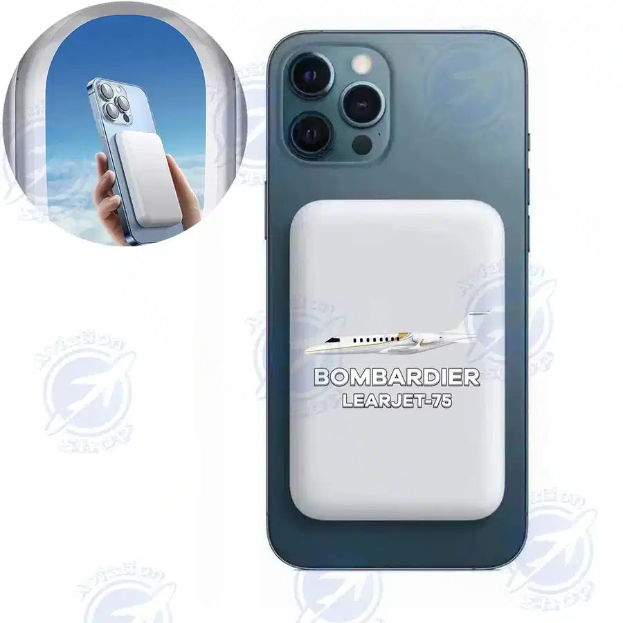 The Bombardier Learjet 75 aviation design on durable casing with MagSafe ring MagSafe powerbank.