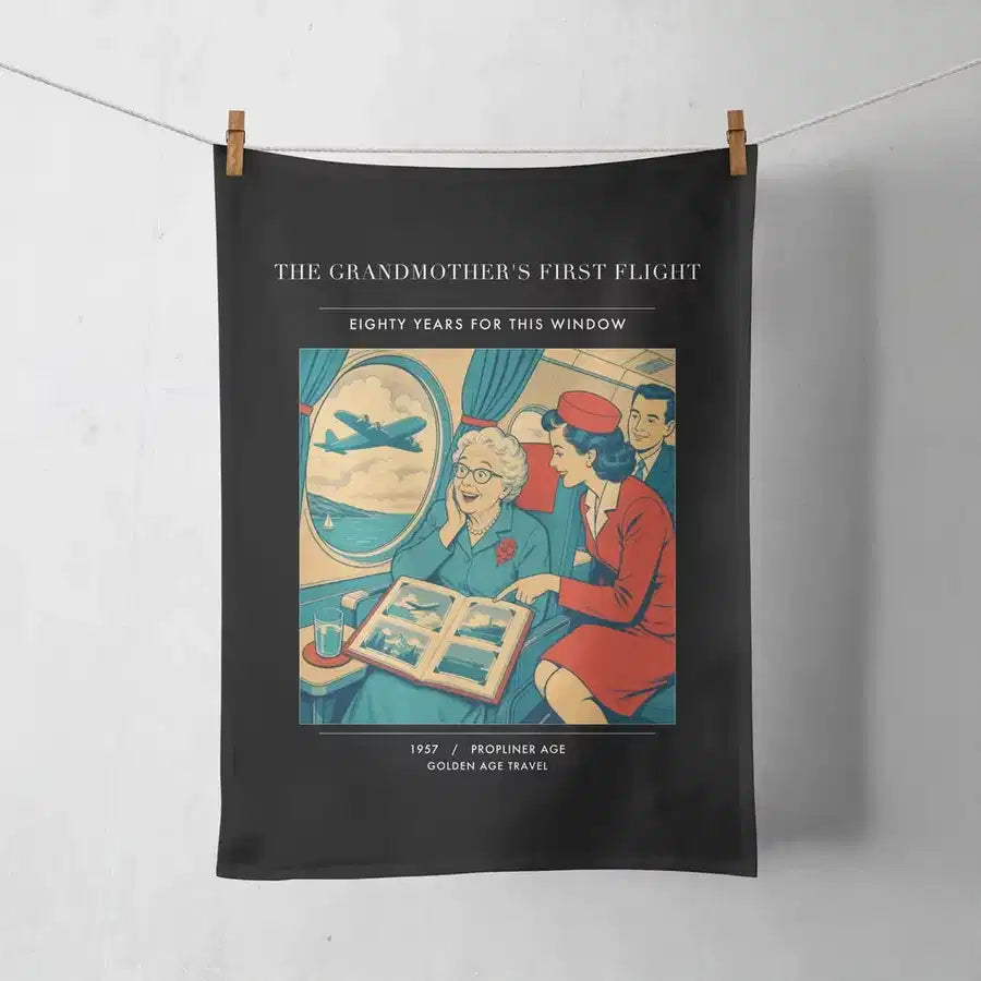 VINTAGE G4423 - The Grandmother's First Flight - Designed Towels design on black