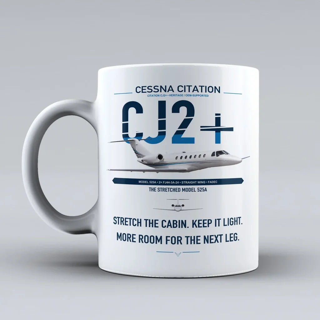 Cessna Citation CJ2+ design on white ceramic mug, double-side print