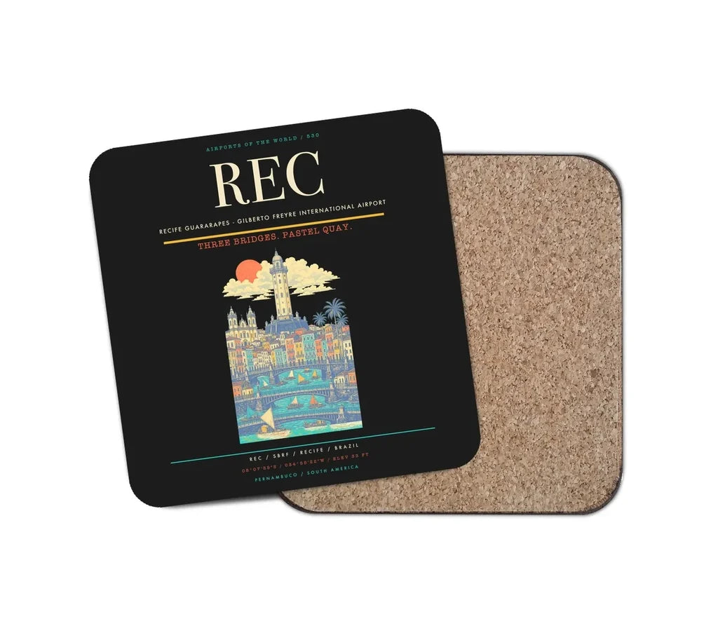 Recife Guararapes (REC) design on black 1 piece coaster