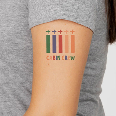 Colourful Cabin Crew aviation temporary tattoo in skin-safe adhesive paper.
