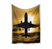 Thumbnail for Departing Passanger Jet During Sunset Bed Blankets & aviation print on soft fleece blanket.