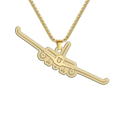 Airbus A350 Silhouette aviation hollow necklace, polished metal body with engraved detail.