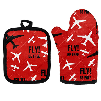 Fly Be Free Red Kitchen Glove & Holder aviation design on durable fabric with insulated lining kitchen glove holder.