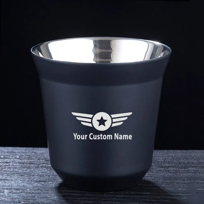Custom Name (Badge 4) aviation design on double-wall coffee mug, vacuum-insulated double-wall.