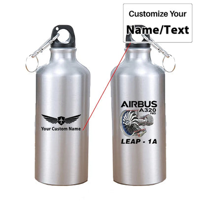 Airbus A320neo & Leap 1A aviation design on thermos, vacuum-insulated.
