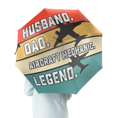 Husband & Dad & Aircraft Mechanic & Legend aviation design on windproof polyester umbrella.