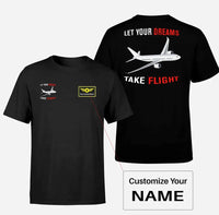 Thumbnail for Let Your Dreams Take Flight aviation design printed on soft cotton double-side print T-shirt.
