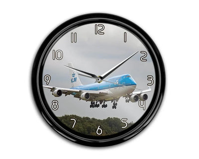 Landing KLM's Boeing 747 aviation themed wall clock, premium wood and metal.