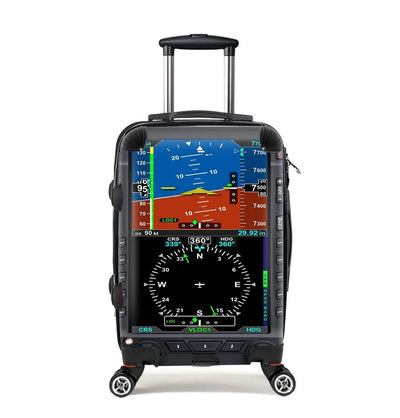 Airplane Primary Flight Display & HSI Cabin Size aviation print luggage, durable shell.