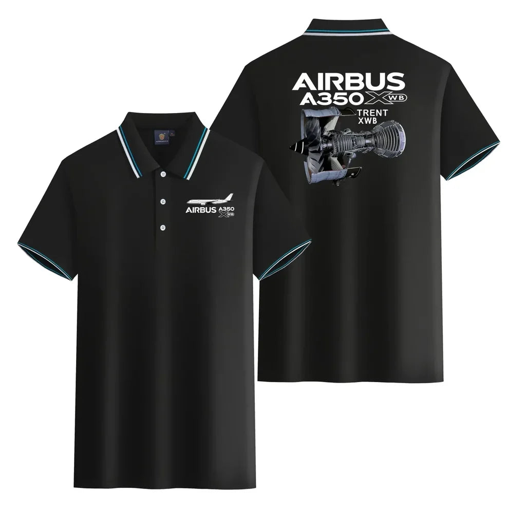 Airbus A350 & Trent XWB Engine Stylish Polo T-Shirts (Double-Side) aviation design printed on soft cotton stylish double-side.