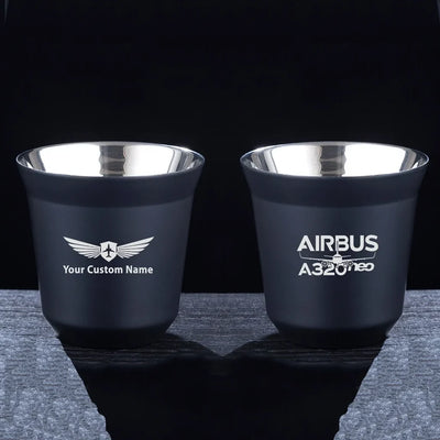 Amazing Airbus A320neo aviation design on double-wall coffee mug, vacuum-insulated double-wall.