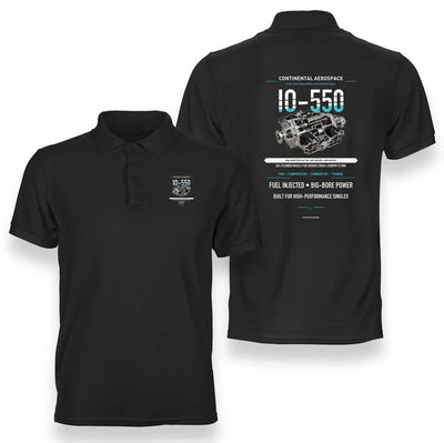IO-550 design on black polo