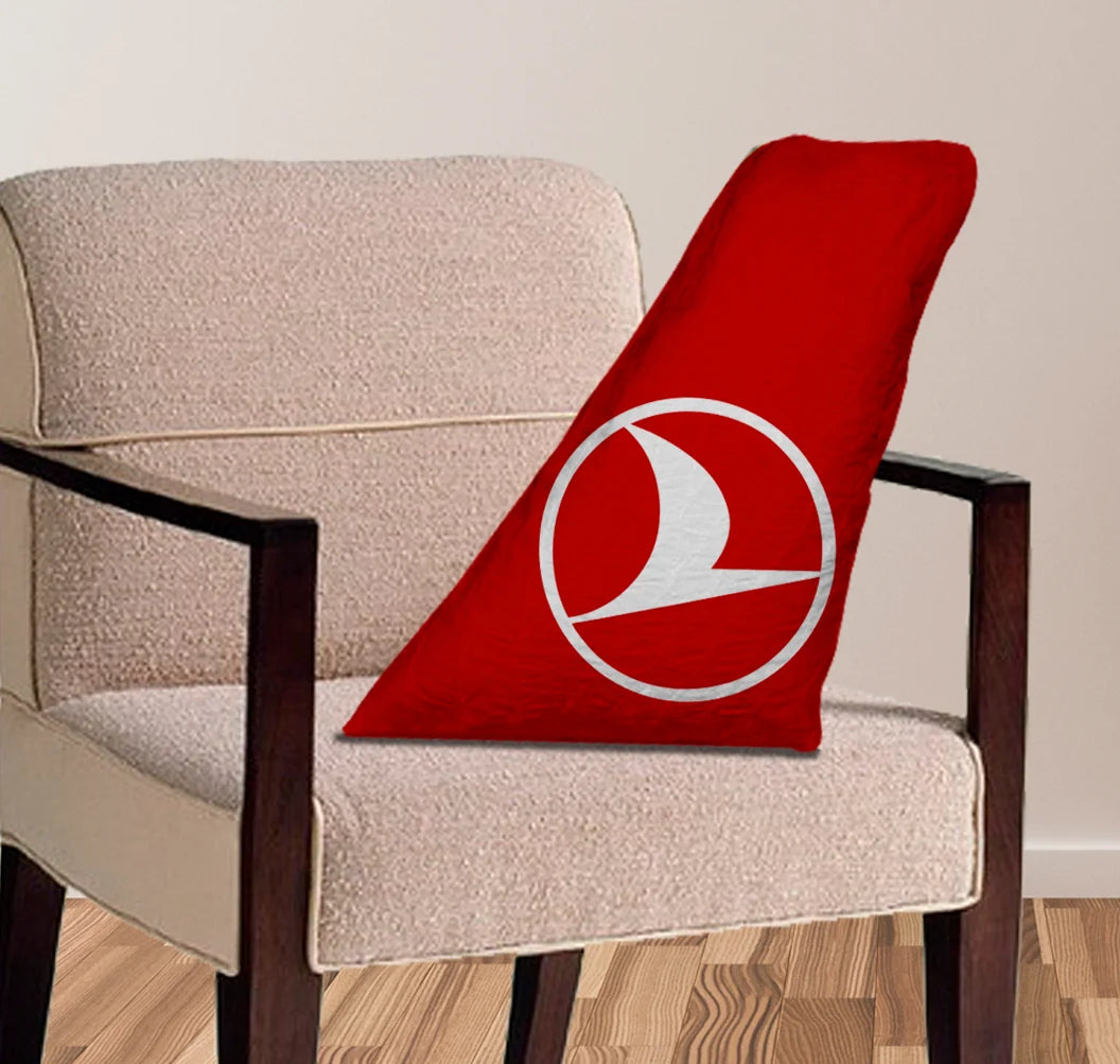 Turkish Airlines aviation design on soft polyester filling aircraft tail pillow.
