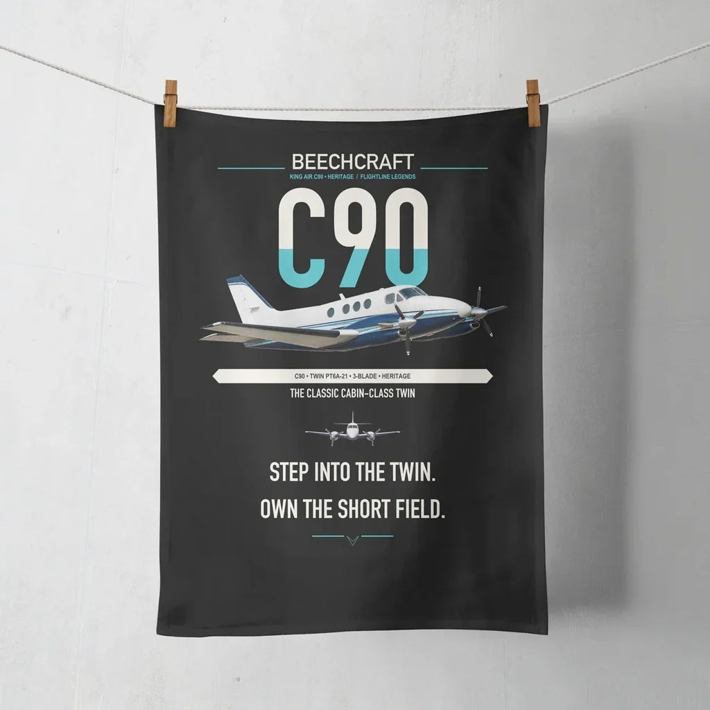 Beechcraft King Air C90 design on black towel