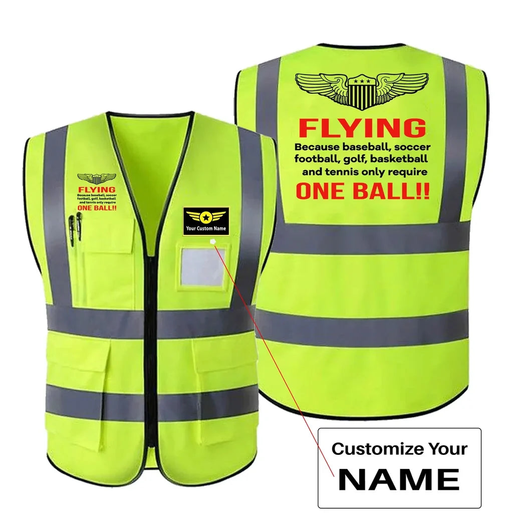 Flying One Ball aviation design printed on high-visibility reflective fabric reflective vest.