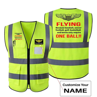 Flying One Ball aviation design printed on high-visibility reflective fabric reflective vest.