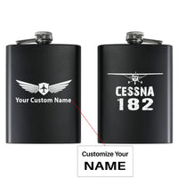 Thumbnail for Cessna 182 & Plane aviation design on stainless hip flask, compact pocket-size flask.