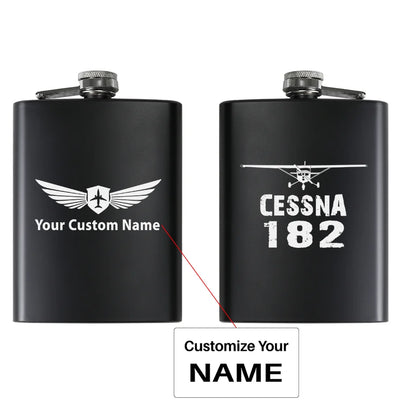Cessna 182 & Plane aviation design on stainless hip flask, compact pocket-size flask.