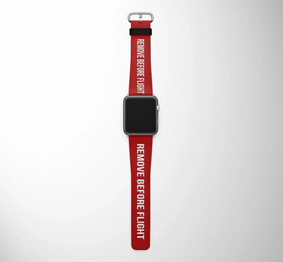 Remove Before Flight Red aviation Apple Watch strap, durable silicone body with engraved detail.