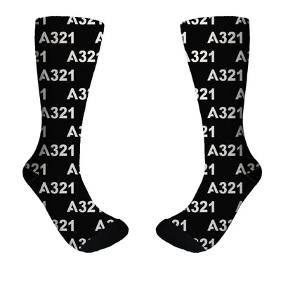 Airbus A321 Flat Text aviation design on soft cotton blend socks.