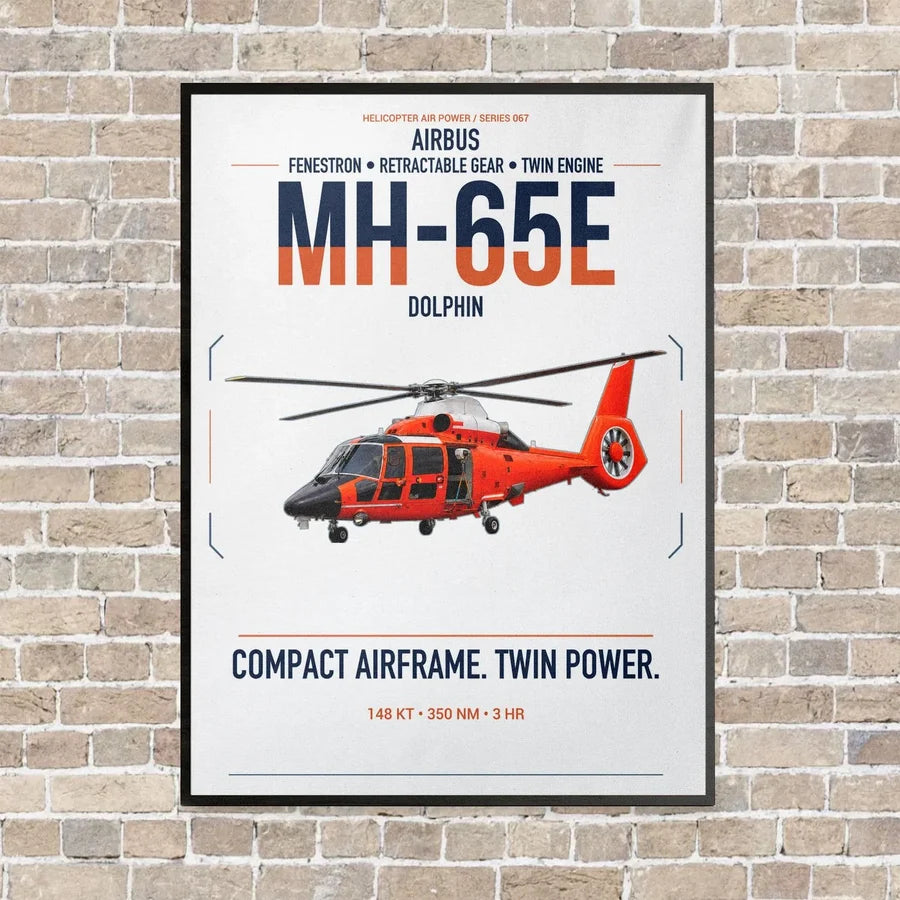 Airbus MH-65E Dolphin vertical canvas print - framed - white background