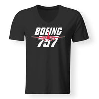 Thumbnail for Amazing Boeing 757 aviation design printed on soft cotton V-neck T-shirt.