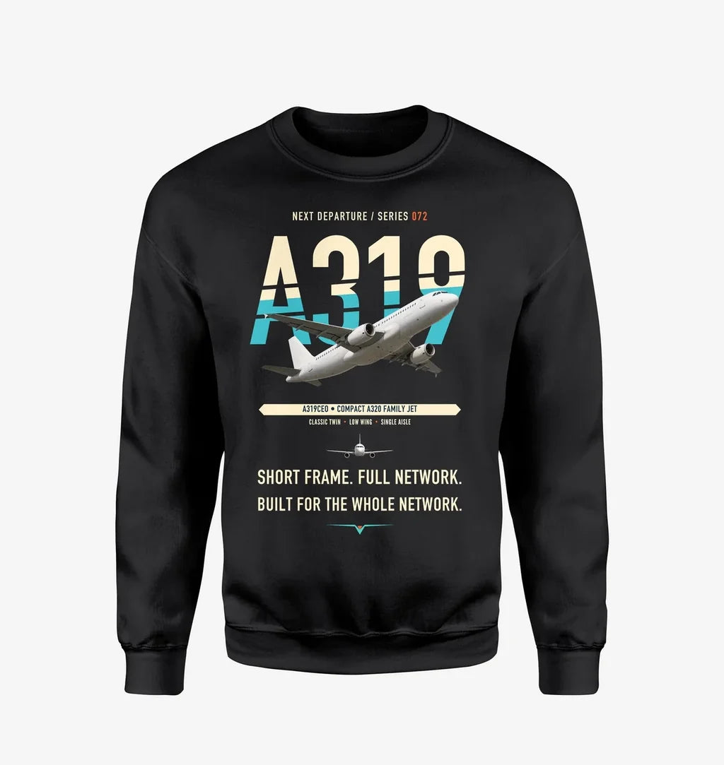 Airbus A319ceo design on black sweatshirt