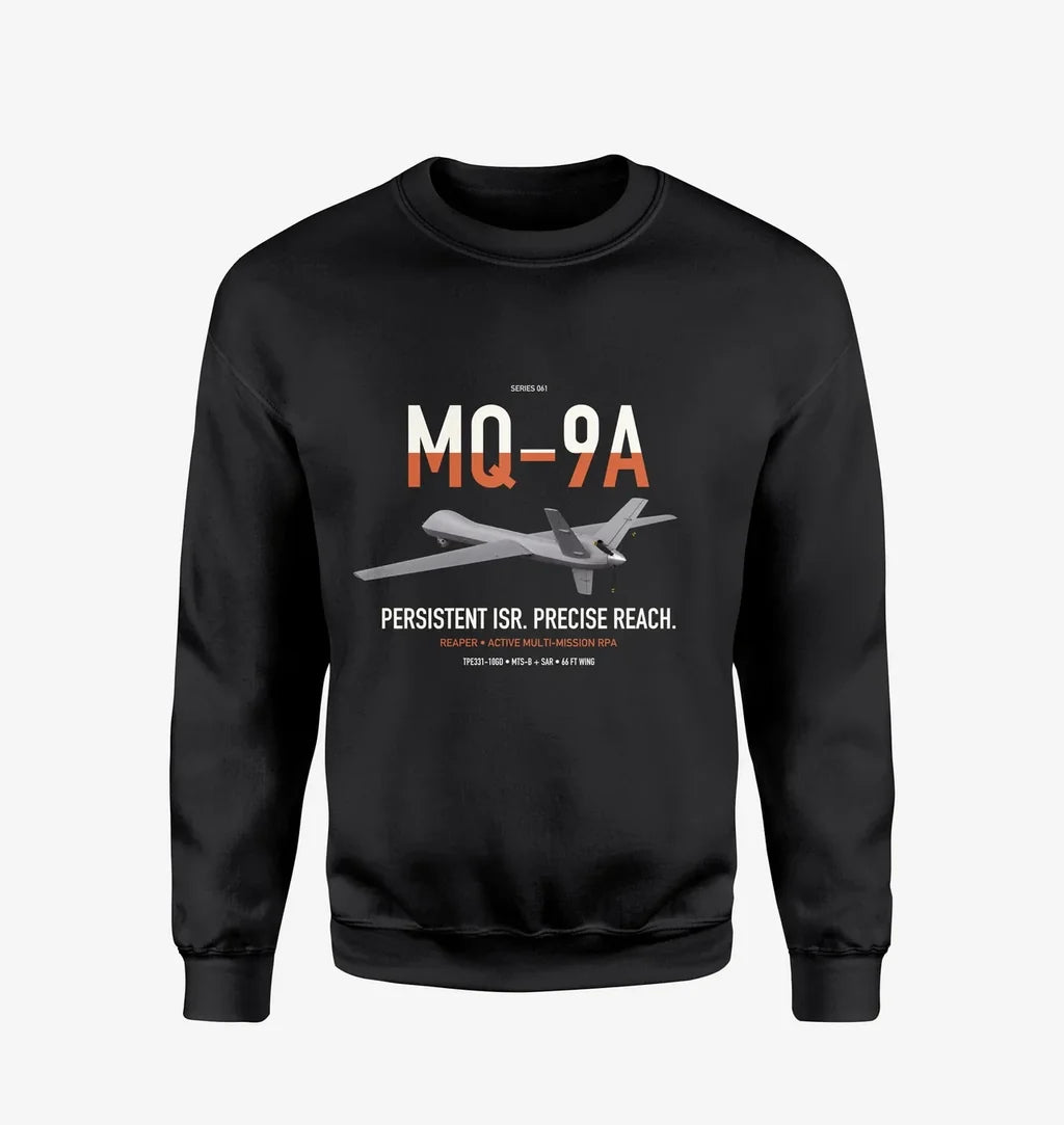 MQ-9A Reaper design on black sweatshirt