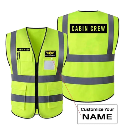 Cabin Crew Text aviation design printed on high-visibility reflective fabric reflective vest.