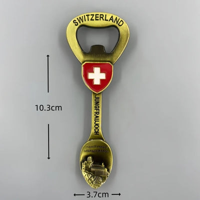 Swiss Flag Soup Spoon Bottle Opener 3D Metal Fridge aviation design 3D metal magnet sticker in 3D metal with magnetic back.
