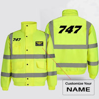 Thumbnail for Boeing 747 Flat Text aviation design printed on insulated shell with high-visibility reflective panels reflective winter jacket.