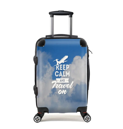 Keep Calm and Travel On Cabin Size aviation design luggage, durable shell construction.
