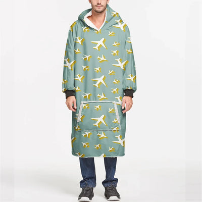 Mixed Size Airplanes aviation design on soft fleece blanket hoodie.