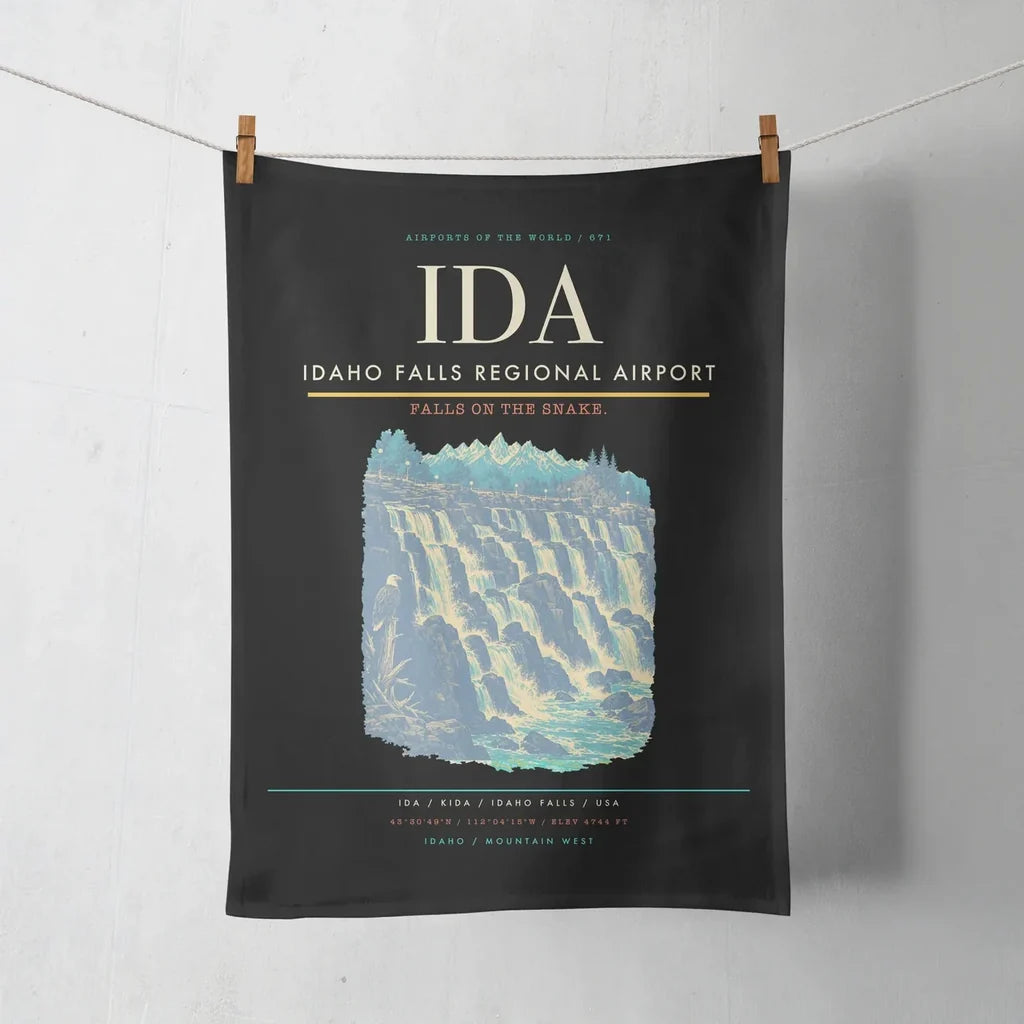 Idaho Falls Regional Airport (IDA) design on black towel