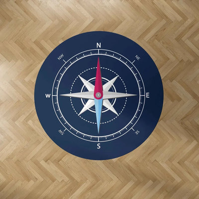 Blue Stylish Compass Carpet & Floor Mats (Round) aviation print round carpet floor mat, durable carpet pile with non-slip bac.