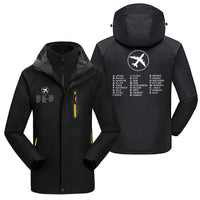 Thumbnail for Aviation Alphabet 2 aviation design printed on heavyweight insulated shell with snow cuffs thick ski jacket.