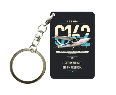 Cessna 162 Skycatcher design on black designed key chain, double-side print