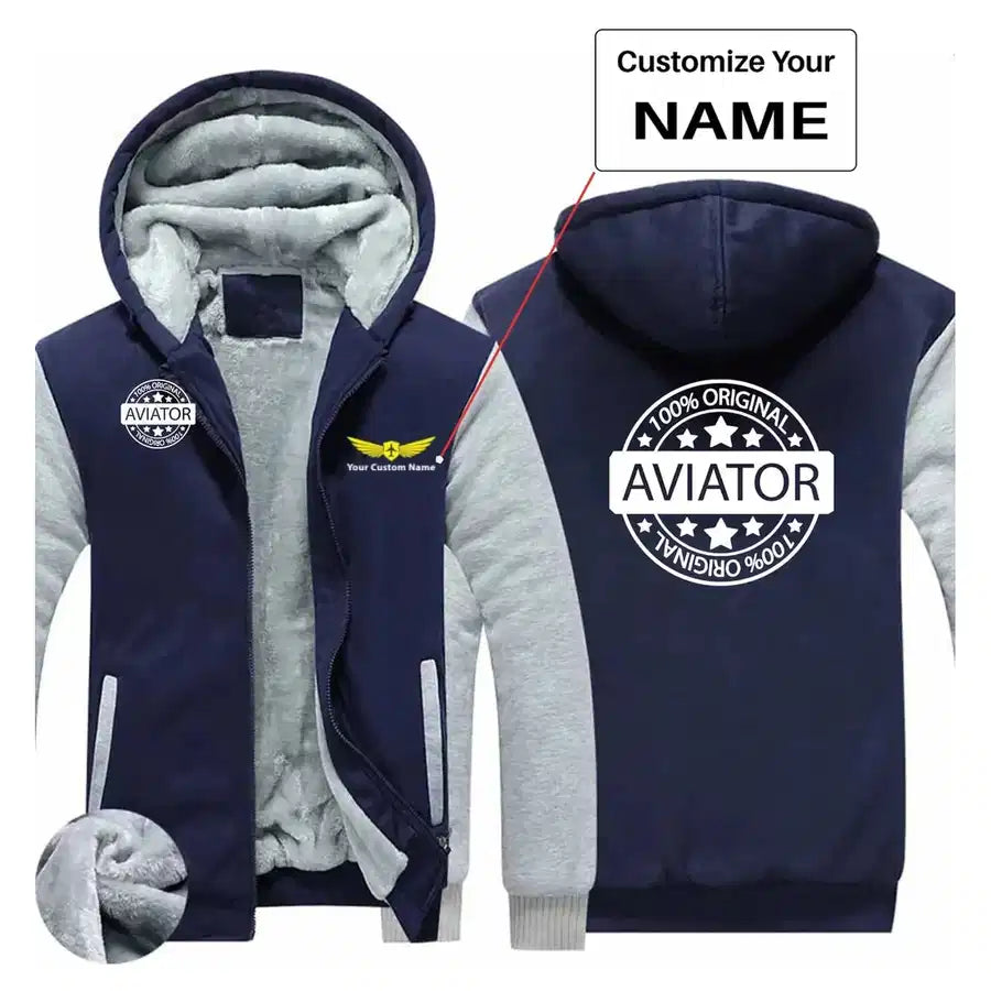 %100 Original Aviator aviation design printed on soft cotton blend zipped sweatshirt.