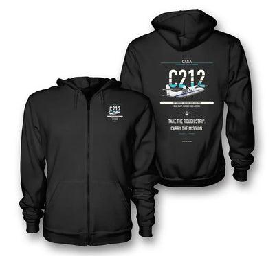 CASA C-212-400 Aviocar design on black zipped hoodie
