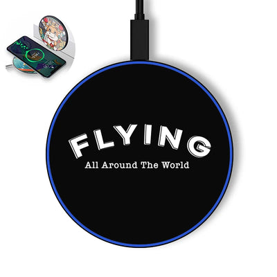 Flying All Around The World aviation design on durable build wireless charger.