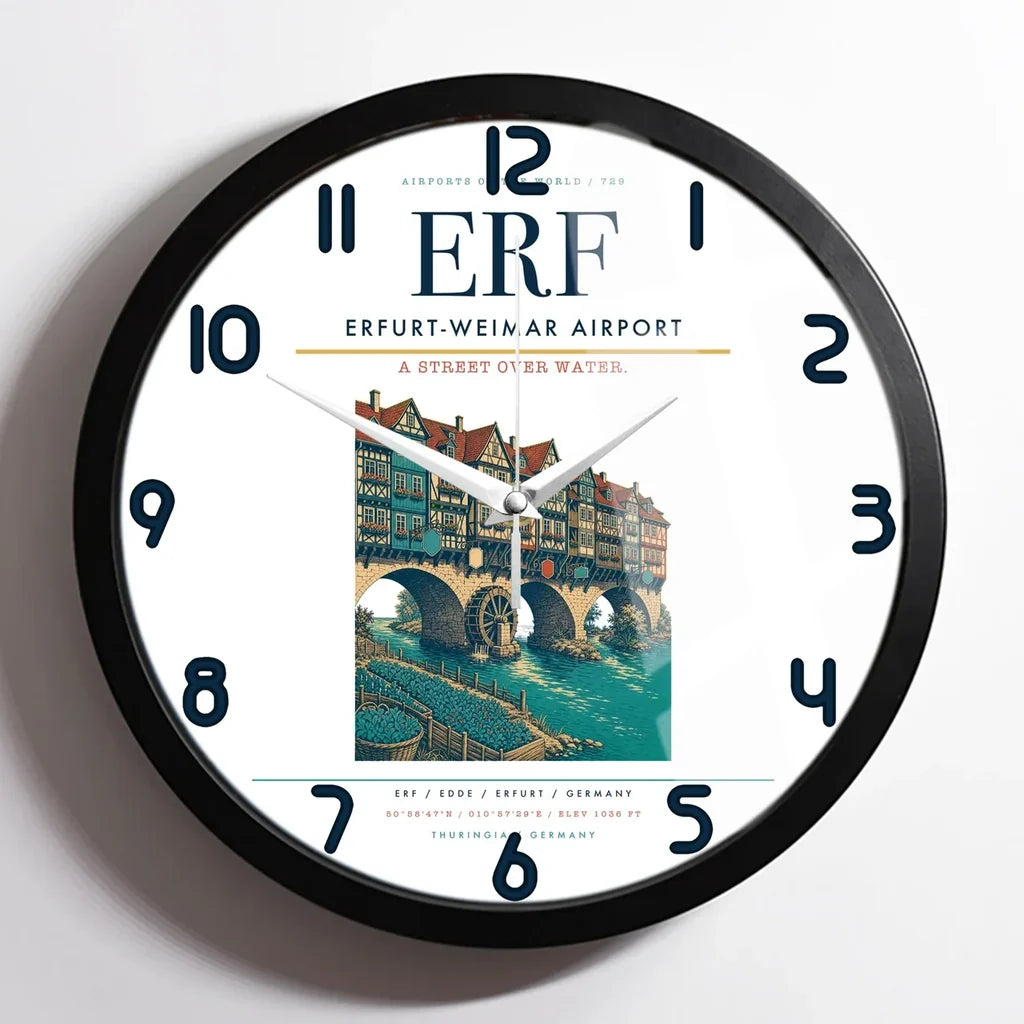 Erfurt-Weimar Airport (ERF) design on white framed wall clock