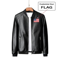 Thumbnail for Custom Flag PU aviation design printed on genuine leather with quilted lining leather jacket.
