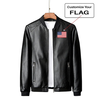 Custom Flag PU aviation design printed on genuine leather with quilted lining leather jacket.