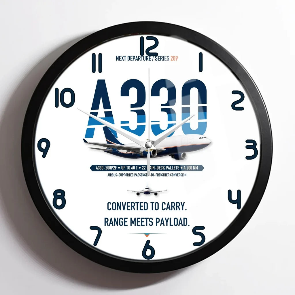 Airbus A330-200P2F design on white framed wall clock