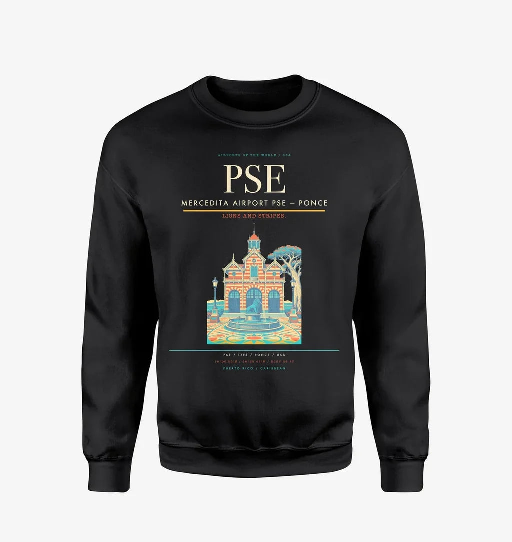 Mercedita Airport (PSE) design on black sweatshirt